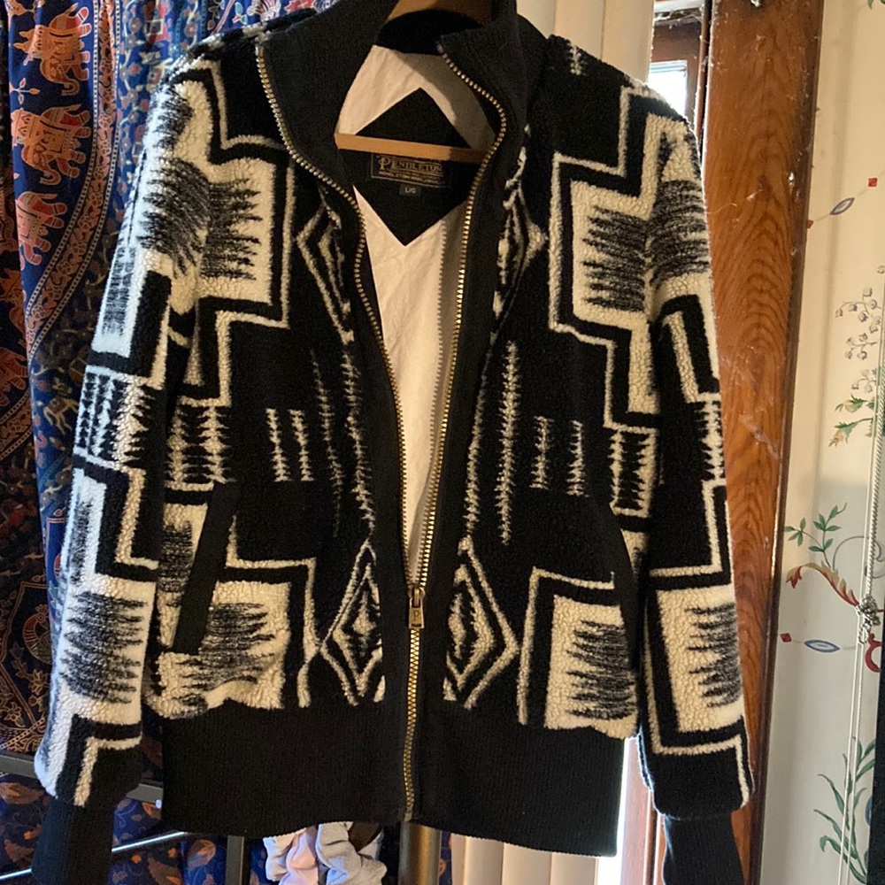 Pendleton black cream Aztec wooly zip up coat jacket size large nice